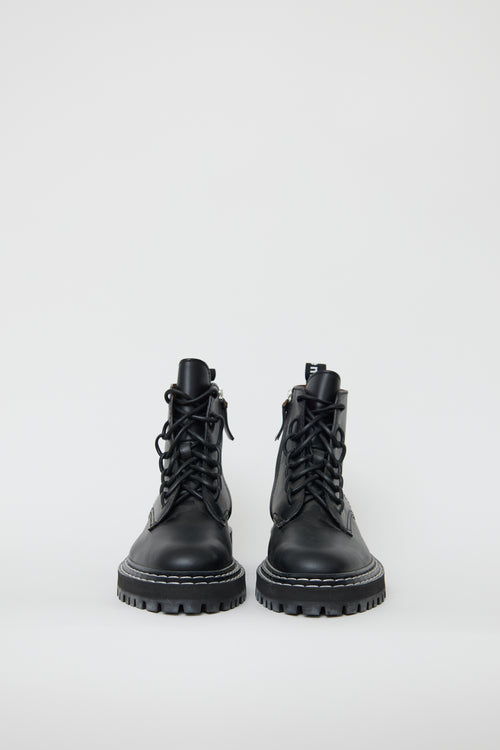 Proenza Schouler Black Leather Combat Boot