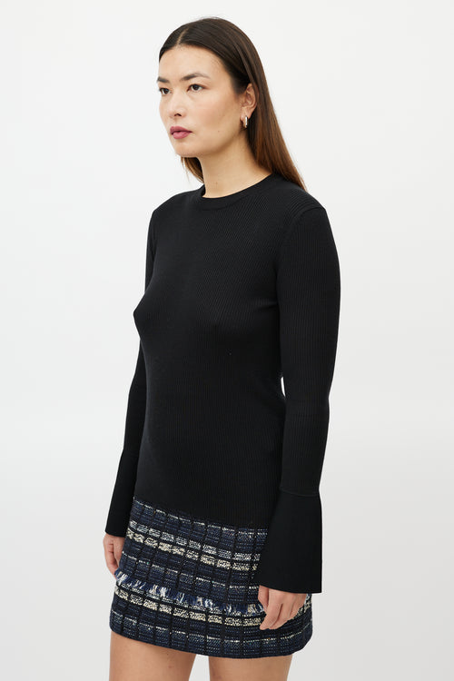 Proenza Schouler Black Silk Ribbed Bell Sleeve Sweater