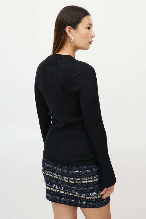 Proenza Schouler Black Silk Ribbed Bell Sleeve Sweater
