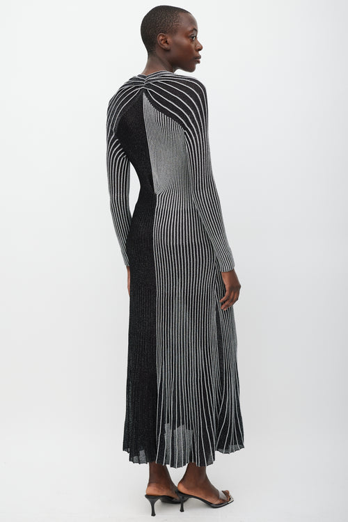 Proenza Schouler Black & Silver Metallic Ribbed Dress
