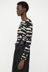 Proenza Schouler Black & Beige Print Top
