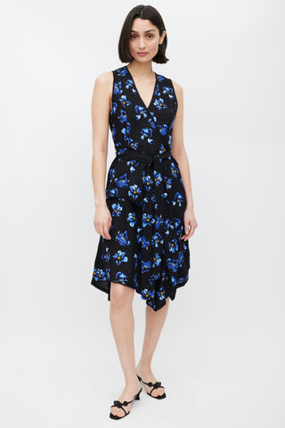 Proenza Schouler Blue & Black Floral Print  Dress