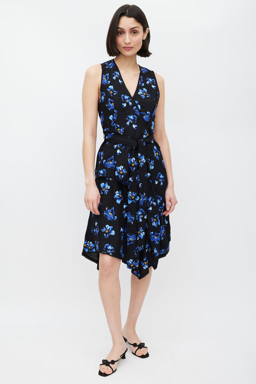 Proenza Schouler Blue & Black Floral Print  Dress