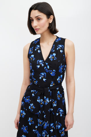 Proenza Schouler Blue & Black Floral Print  Dress