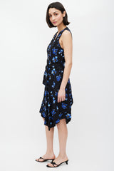 Proenza Schouler Blue & Black Floral Print  Dress