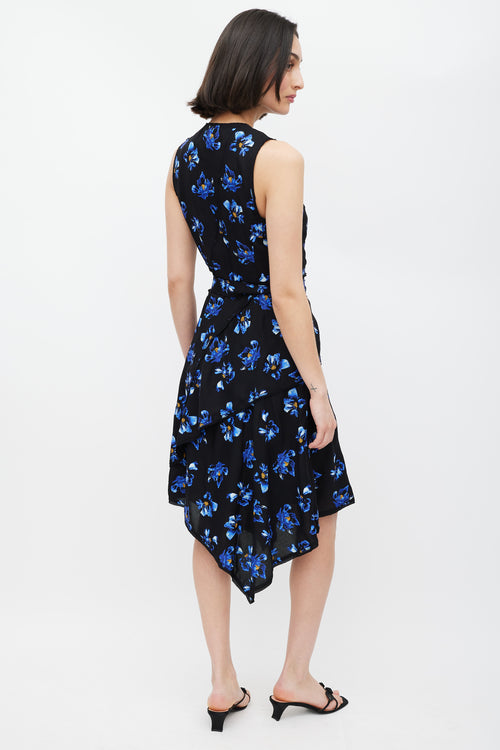 Proenza Schouler Blue & Black Floral Print  Dress