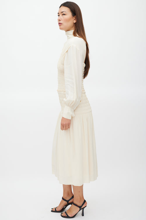 Proenza Schouler Cream Long Sleeve Smocked Dress