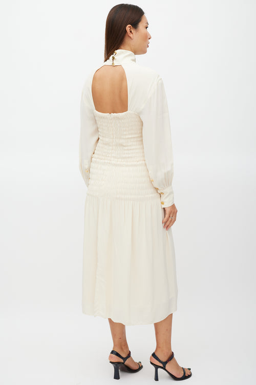 Proenza Schouler Cream Long Sleeve Smocked Dress