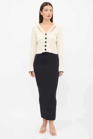 Proenza Schouler Cream Silk Ribbed Cut Out Cardigan