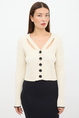 Proenza Schouler Cream Silk Ribbed Cut Out Cardigan
