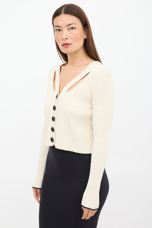 Proenza Schouler Cream Silk Ribbed Cut Out Cardigan