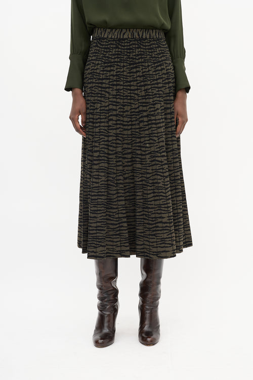 Proenza Schouler Green & Black Intarsia Stripe Pleated Midi Skirt