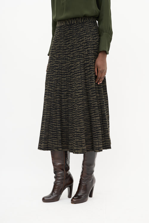 Proenza Schouler Green & Black Intarsia Stripe Pleated Midi Skirt