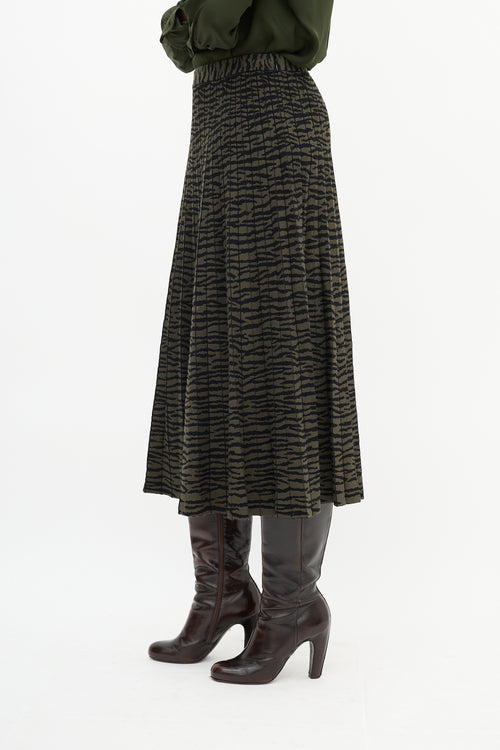 Proenza Schouler Green & Black Intarsia Stripe Pleated Midi Skirt