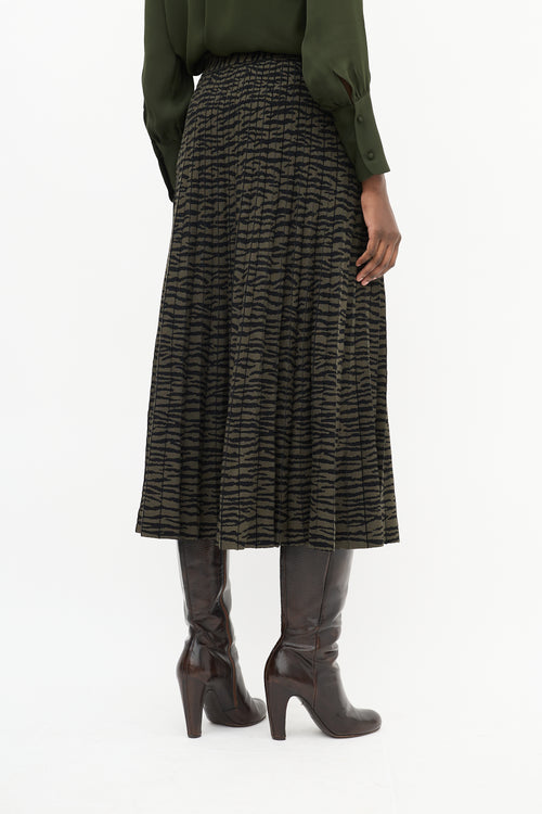 Proenza Schouler Green & Black Intarsia Stripe Pleated Midi Skirt