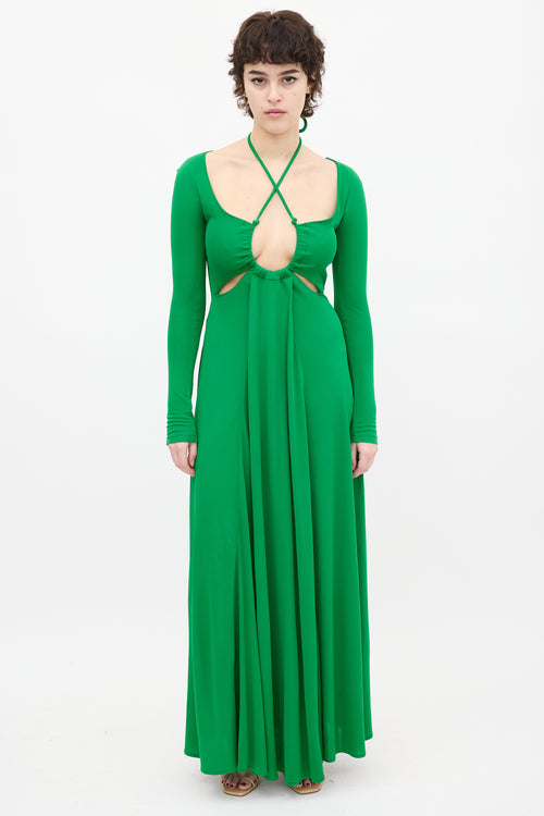 Proenza Schouler Green Cut Out Halter Dress