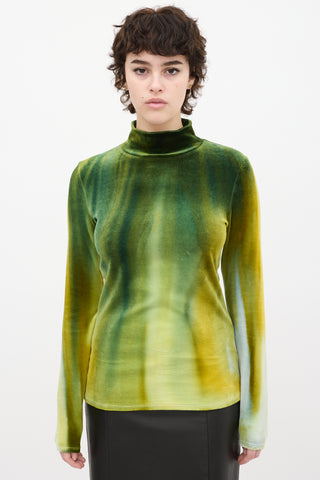 Proenza Schouler Green & Yellow Velvet Tie Dye Top