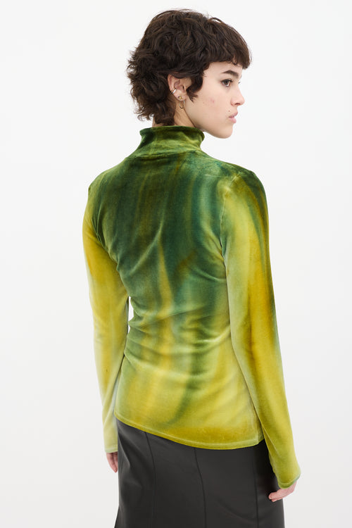 Proenza Schouler Green & Yellow Velvet Tie Dye Top