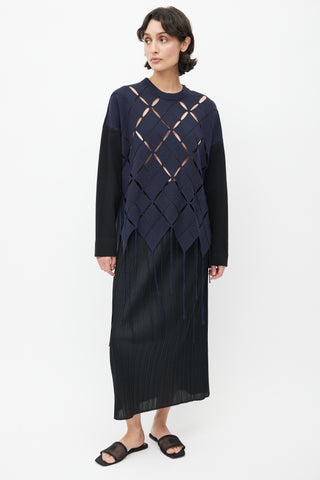 Proenza Schouler Navy & Black Cut Out Fringe Sweater