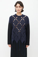 Proenza Schouler Navy & Black Cut Out Fringe Sweater