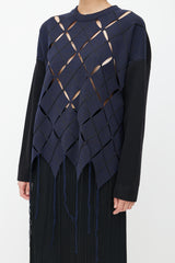 Proenza Schouler Navy & Black Cut Out Fringe Sweater