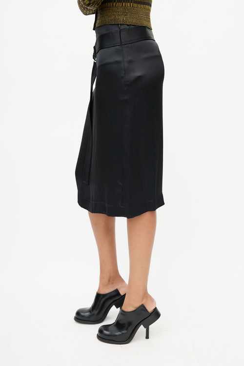 Celine Black Satin Belted Skirt