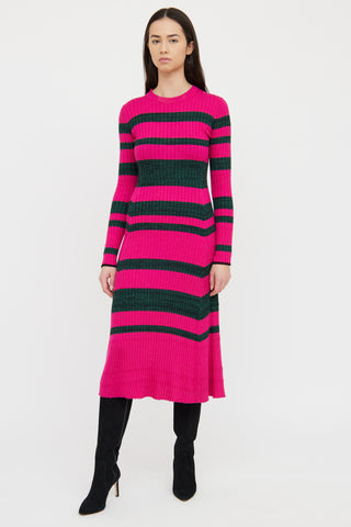 Proenza Schouler Pink & Green Ribbed Long Sleeve Dress
