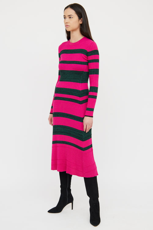 Proenza Schouler Pink & Green Ribbed Long Sleeve Dress