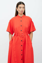 Proenza Schouler Red Belted Button Up Maxi Dress
