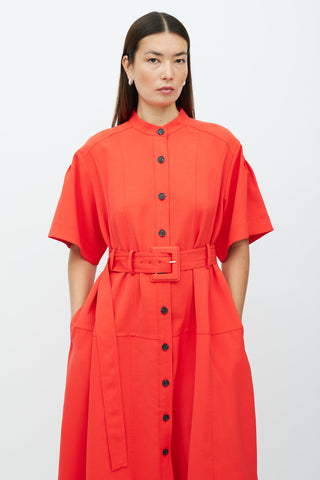 Proenza Schouler Red Belted Button Up Maxi Dress