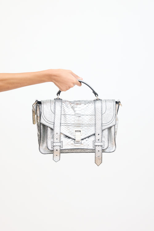 Proenza Schouler Silver Textured Leather PS1 Satchel Bag