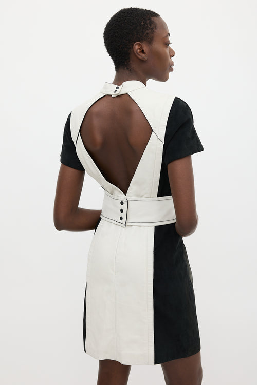 Proenza Schouler White & Black Leather Belted Dress