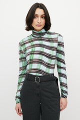 Proenza Schouler White Label Blue & Multi Checked Turtleneck