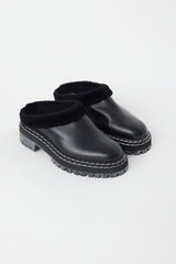 Proenza Schouler Black Leather & Shearling Lug Mule