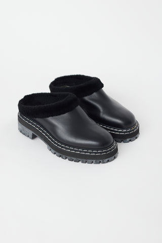 Proenza Schouler Black Leather & Shearling Lug Mule
