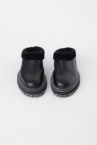 Proenza Schouler Black Leather & Shearling Lug Mule