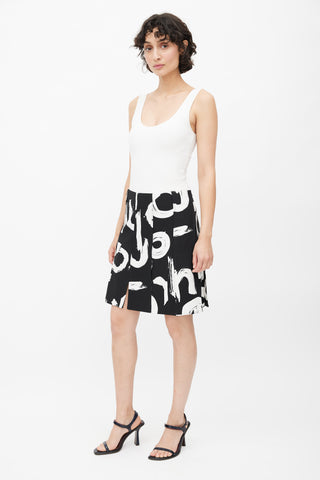 Proenza Schouler Black & White Abstract Print Pleated Skirt