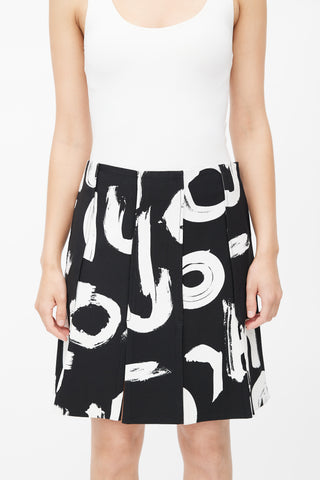Proenza Schouler Black & White Abstract Print Pleated Skirt