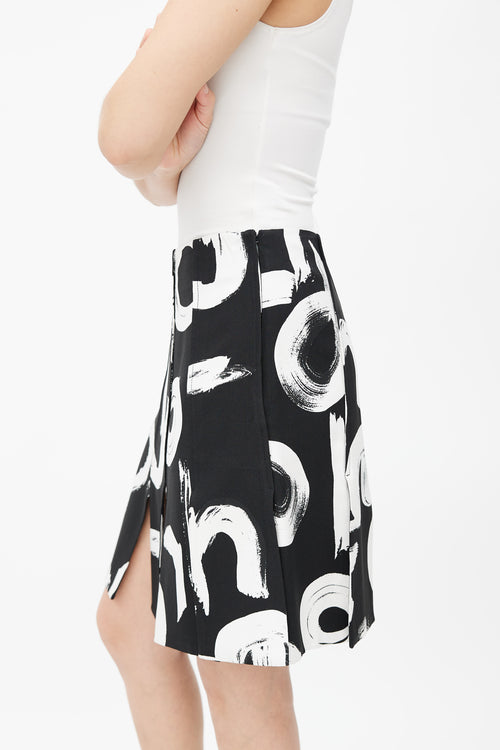 Proenza Schouler Black & White Abstract Print Pleated Skirt