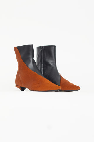 Proenza Schouler Black Leather & Brown Textured Ankle Boot