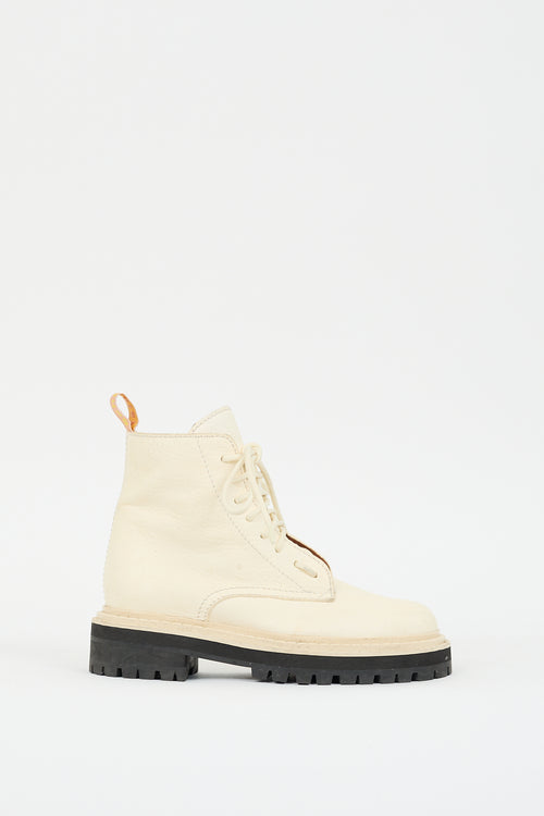 Proenza Schouler Cream Leather Combat Boot