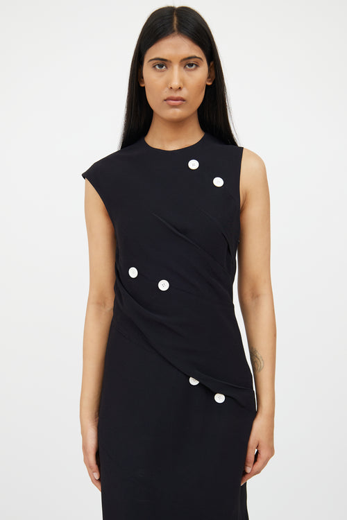 Proenza Schouler Navy Asymmetrical Button Detail Dress