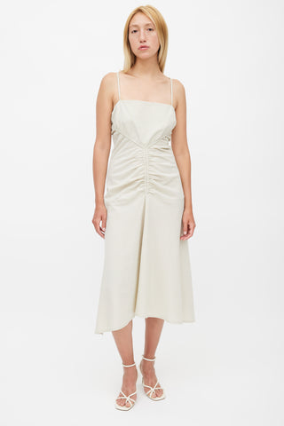 Proenza Schouler Beige Gingham Ruched Strappy Dress