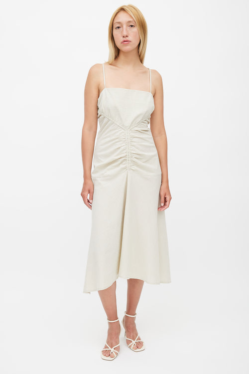 Proenza Schouler Beige Gingham Ruched Strappy Dress