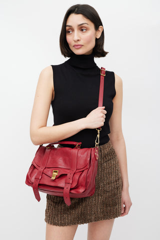 Proenza Schouler Red Leather Medium PS1 Satchel Bag