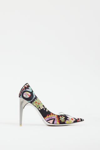 Emilio Pucci Black & Multi Satin Patterned Heel