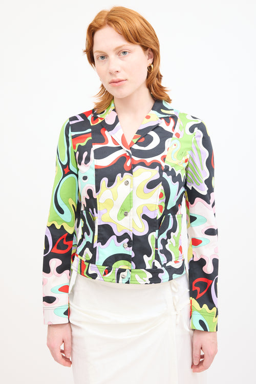 Emilio Pucci White & Multi Wavy Geometric Print Blazer