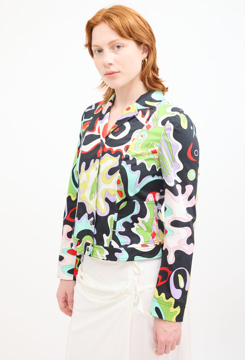 Emilio Pucci White & Multi Wavy Geometric Print Blazer