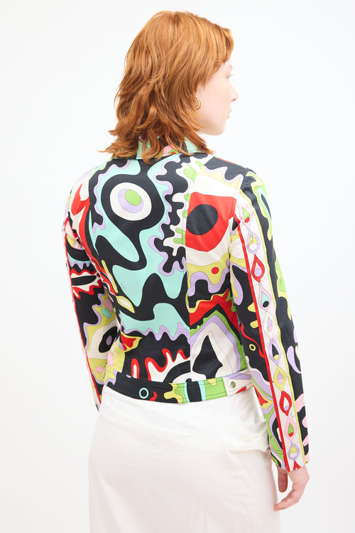 Emilio Pucci White & Multi Wavy Geometric Print Blazer