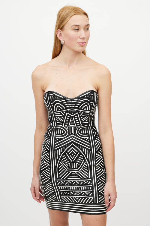 Emilio Pucci Black & White Geometric Patent Dress